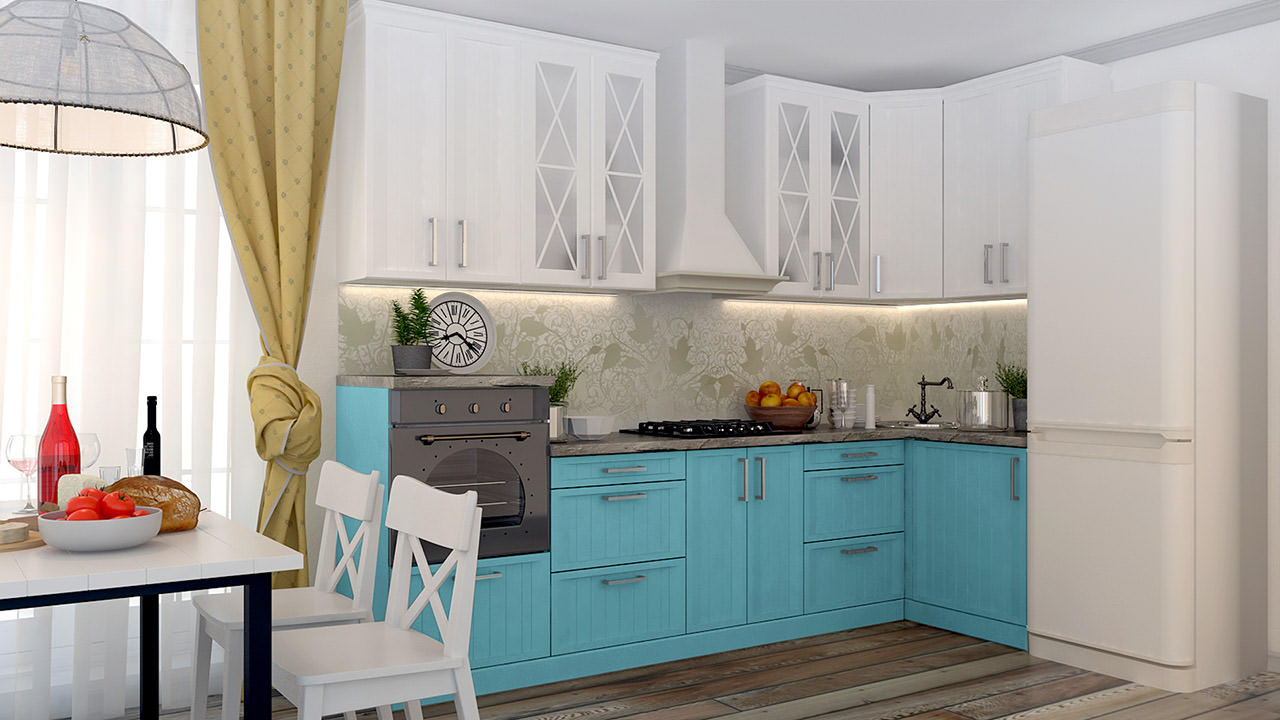 С какими цветами сочетается голубая кухня в интерьере?
