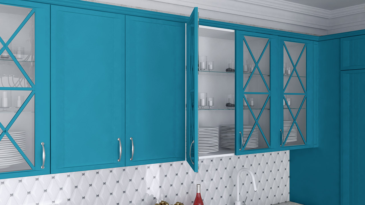  Кухонный гарнитур бирюзового цвета с фасадами под стекло - Портофино 2 