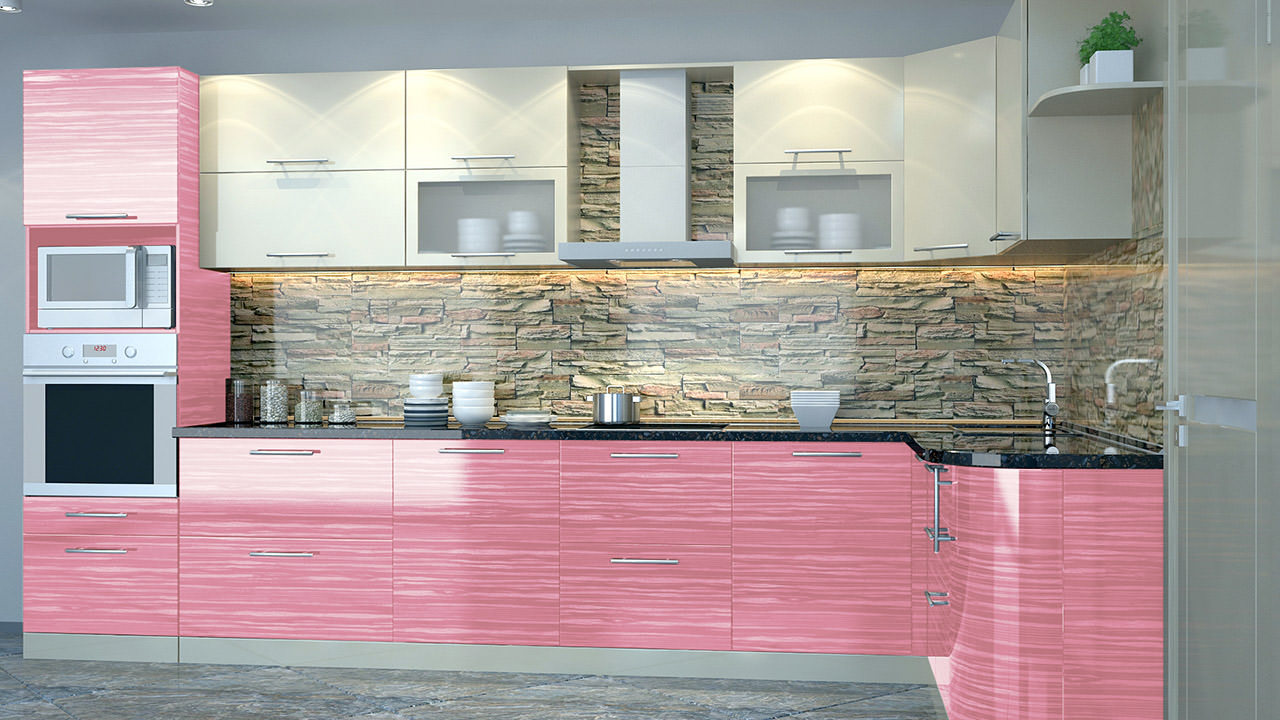  Мебель для кухни розового цвета Кремона 3 Высокая 