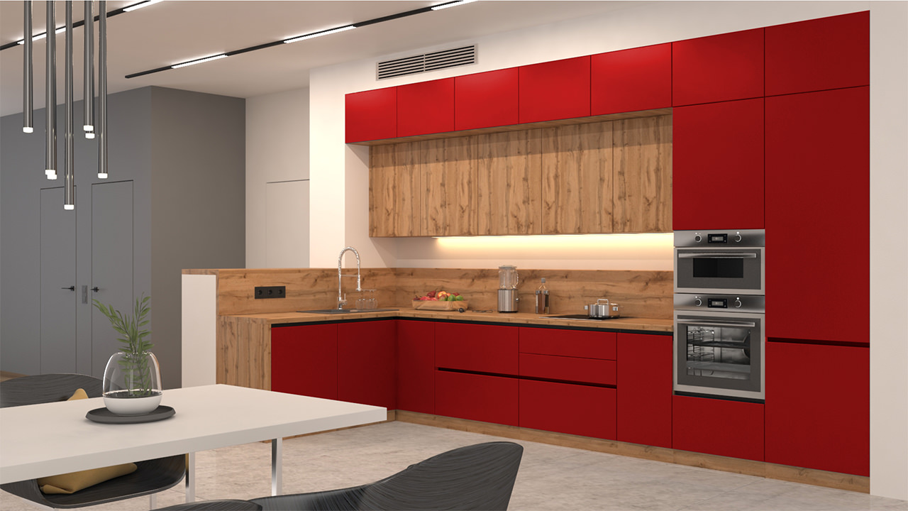  Кухня красного цвета Олимпия 16 