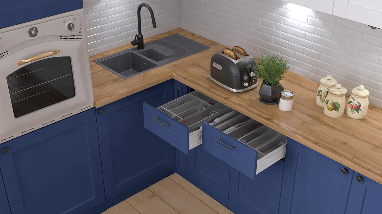  Кухонный гарнитур сапфирового цвета с ретро духовкой - Сканди 15 