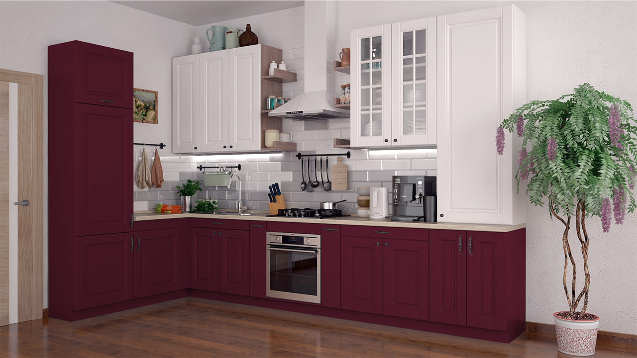 Бордовая кухня в интерьере: выбор стиля, отделки, сочетание с другими цветами