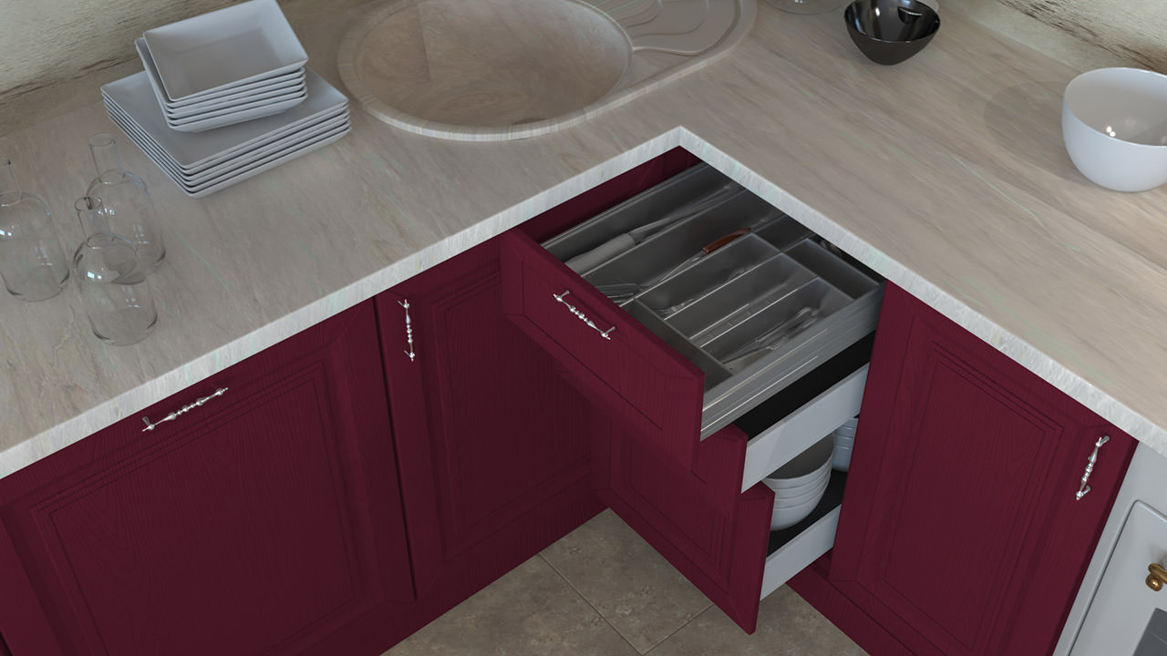  Кухонный гарнитур цвета бордо со светлосерой столешницей - Хельга 37 
