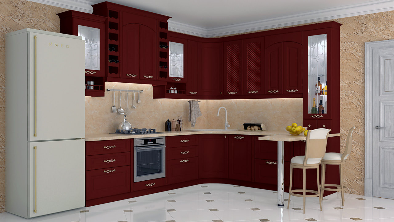  Кухня темно красного цвета Парма 1 