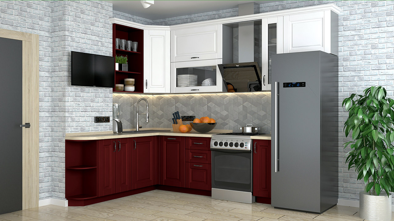  Кухня темно красного цвета Сканди 128 