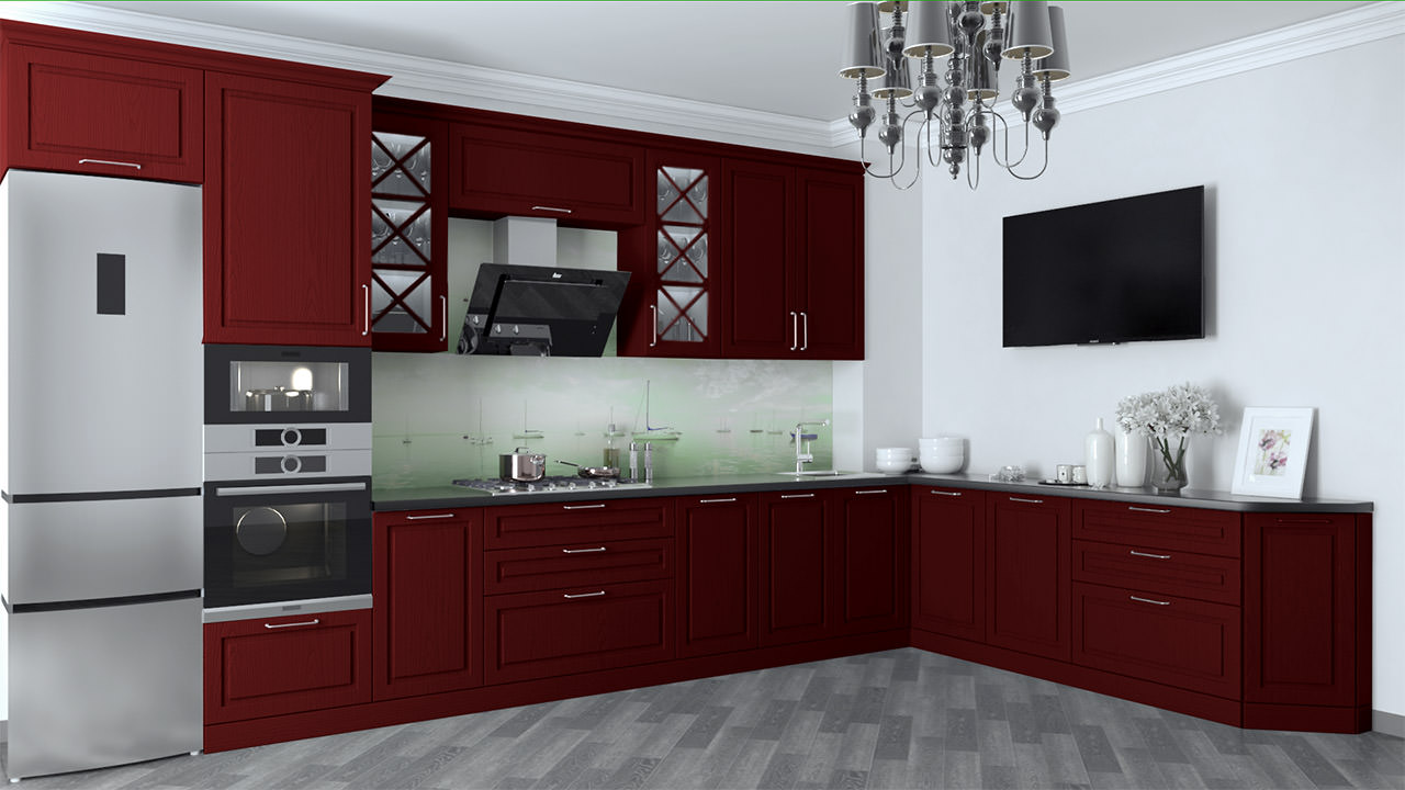  Кухня темно красного цвета Хельга 45 