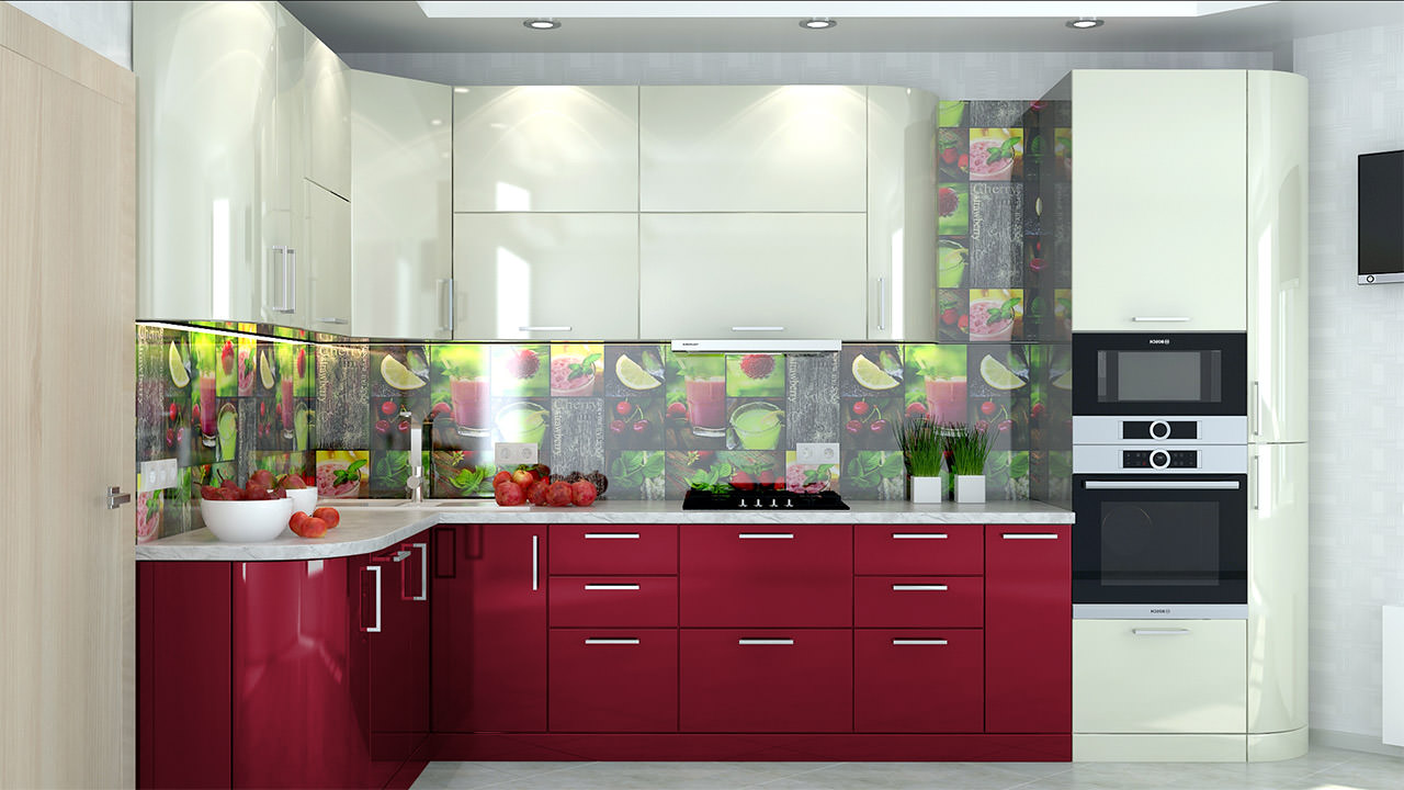  Мебель для кухни вишневого цвета Турин 44 Г образная 