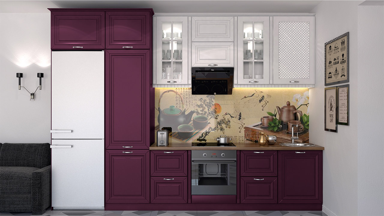  Кухня цвета баклажан Сканди 152 прямая, высокая 