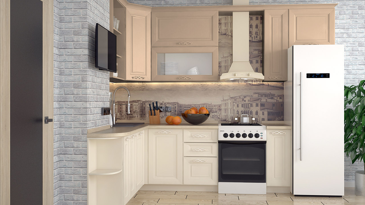  Мебель для кухни в кремовом цвете Парма 5 Г образная 