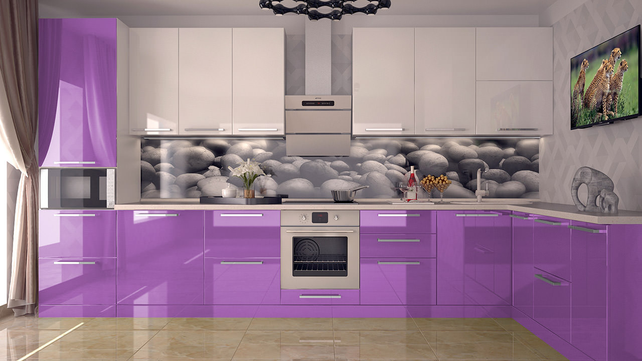  Мебель для кухни в лиловом цвете Кремона 4 Высокая 