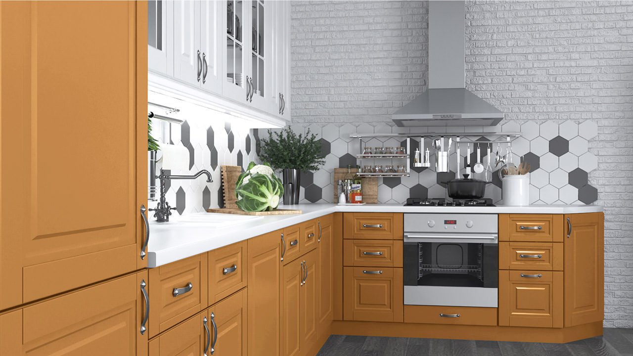  Кухонный гарнитур персикового цвета Сканди 48 