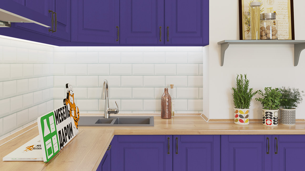  Фиолетовая кухня с вентиляционным коробом - Сканди 161 